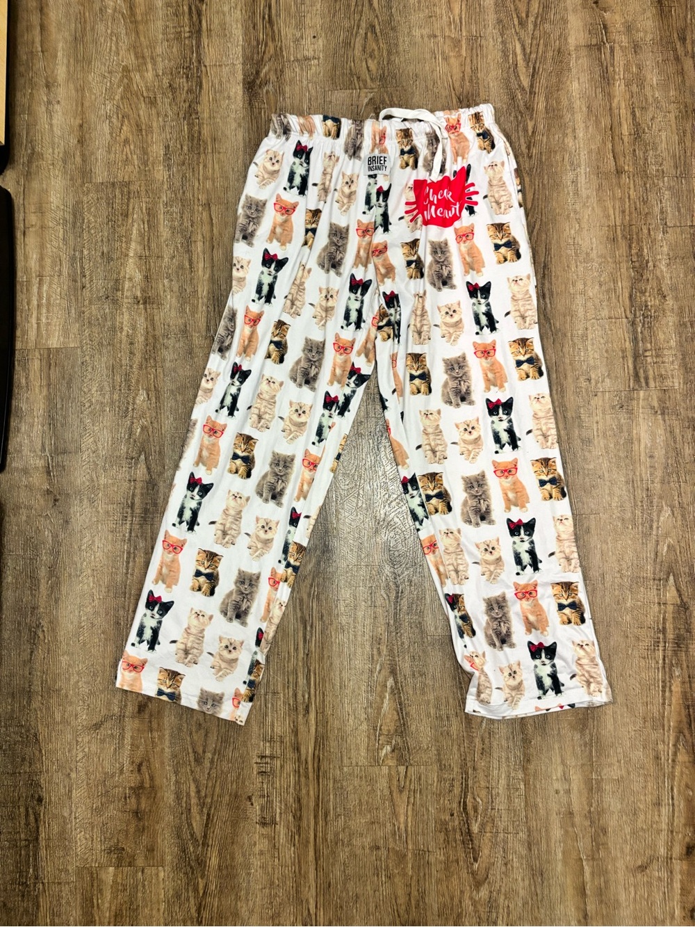 Women’s White Cat Print Pajama Pants - Cute Kitty Lounge Trousers size xl